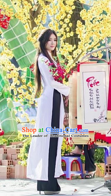 Top Grade Asian Vietnamese Traditional Dress, Vietnam Bride Ao Dai Dress, Vietnam Princess Wedding White Dress and Black Pants Cheongsam Clothing for Women