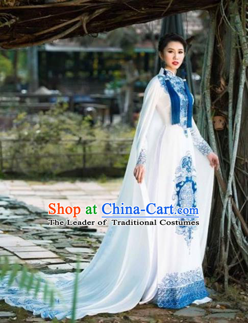 Top Grade Asian Vietnamese Traditional Dress, Vietnam Bride Ao Dai Dress, Princess Wedding Dress Cheongsam Clothing Complete Set for Women