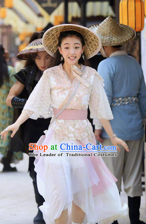 Asian Chinese Ancient Tang Dynasty Princess Costume and Headwear, Fighter of the Destiny Traditional Chinese Ancient Young Lady Swordsman Clothing Complete Set