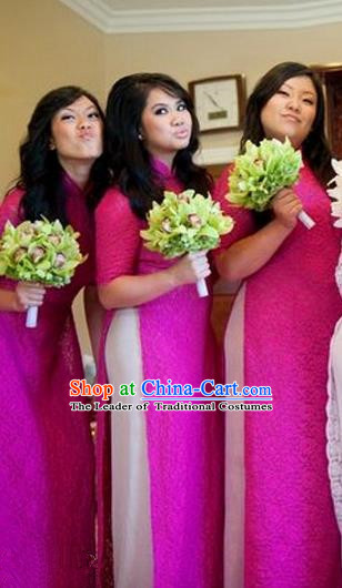 Top Grade Asian Vietnamese Traditional Dress, Vietnam National Princess Ao Dai Dress, Vietnam Bride Rose Ao Dai Cheongsam Dress Clothing for Woman