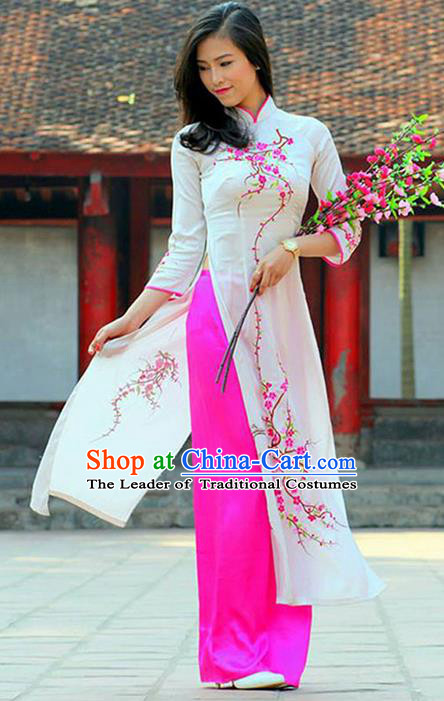 3/4 Sleeve Mandarin Collar Cheongsam Top Vietnamese Ao Dai Dress