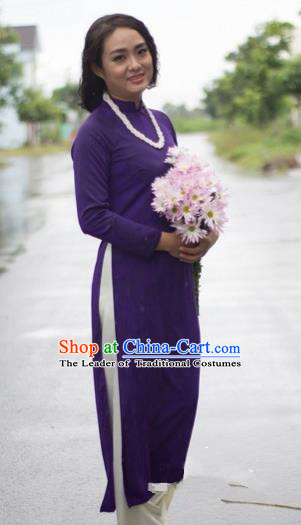 Traditional Top Grade Asian Vietnamese Costumes Dance Dress, Vietnam National Women Ao Dai Dress Purple Cheongsam Clothing