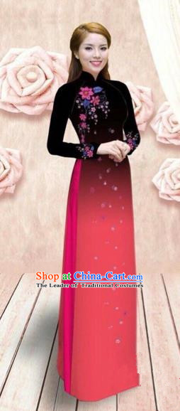 Traditional Top Grade Asian Vietnamese Costumes Dance Dress, Vietnam National Female Handmade Red Ao Dai Dress Cheongsam Clothing for Women