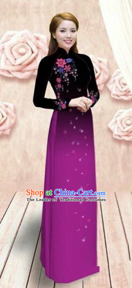 Traditional Top Grade Asian Vietnamese Costumes Dance Dress, Vietnam National Female Handmade Purple Ao Dai Dress Cheongsam Clothing for Women