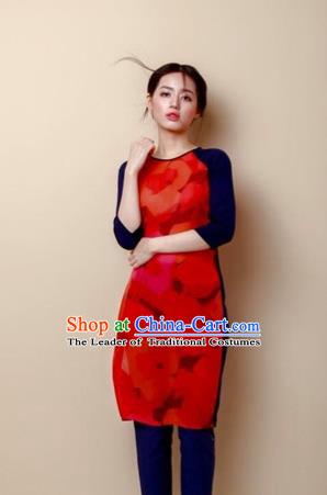 Traditional Top Grade Asian Vietnamese Costumes Dance Dress, Vietnam National Female Handmade Red Ao Dai Dress Cheongsam Clothing for Women