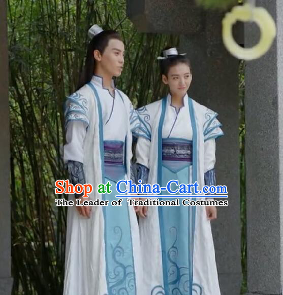 Traditional Chinese Ancient Tang Dynasty Taoist Priest Costumes and Headpiece Complete Set, Fighter of the Destiny Ancient Swordsman Clothing for Men for Women