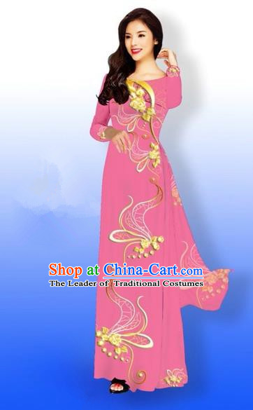 Traditional Top Grade Asian Vietnamese Costumes Dance Dress and Loose  Pants, Vietnam National Women Ao Dai Dress Printing Long White Cheongsam  Clothing Complete Set