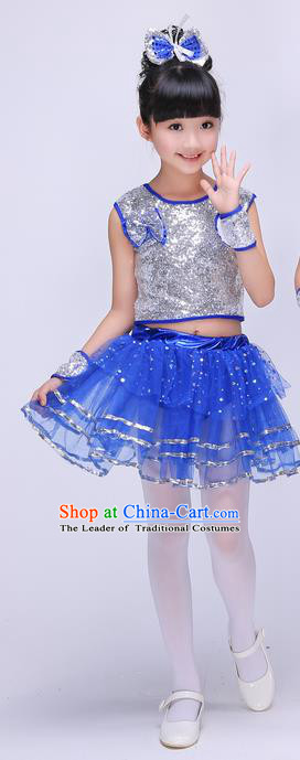 Top Grade Professional Performance Catwalks Costume, Children Chorus Compere Modern Jazz Dance Dress Blue Bubble Dress for Kids