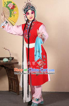 Traditional Chinese Beijing Opera Shaoxing Opera Young Female Red Vest Clothing Complete Set, China Peking Opera Diva Role Hua Tan Costume Embroidered Opera Costumes
