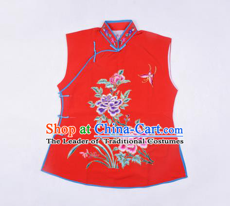 Traditional Chinese Beijing Opera Servant Girl Red Vests, China Peking Opera Young Lady Costume Embroidered Opera Waistcoat Costumes