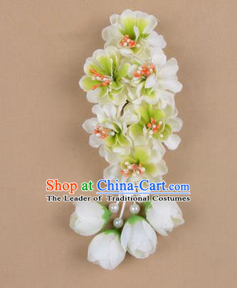 Chinese Ancient Peking Opera White Wisteria Flowers Hair Accessories, Traditional Chinese Beijing Opera Props Head Ornaments Hua Tan Headwear Hairpins