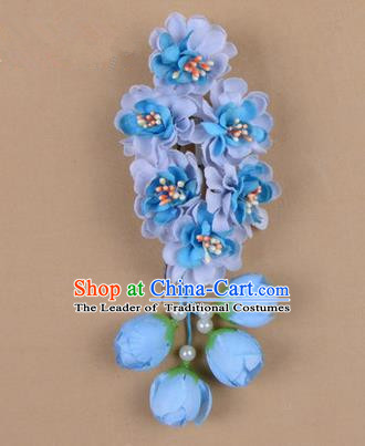 Chinese Ancient Peking Opera Blue Wisteria Flowers Hair Accessories, Traditional Chinese Beijing Opera Props Head Ornaments Hua Tan Headwear Hairpins
