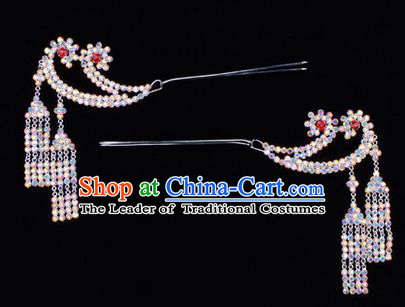 Chinese Ancient Peking Opera Hair Accessories Young Lady Headwear, Traditional Chinese Beijing Opera Head Ornaments Hua Tan Colorful Crystal Hairpins