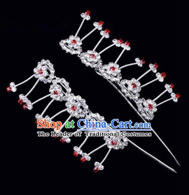 Chinese Ancient Peking Opera Hair Accessories Young Lady Headwear, Traditional Chinese Beijing Opera Head Ornaments Hua Tan Plum Blossom Crystal Hairpins