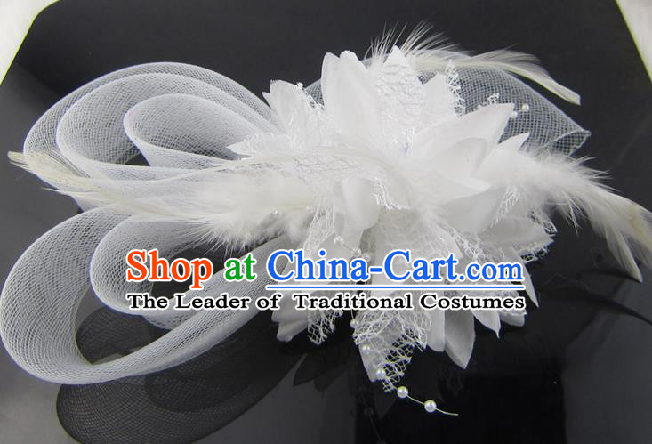 Top Modern Dance Hair Accessories Hair Clasp, Female White Feather Veil Ornament Headband for Women