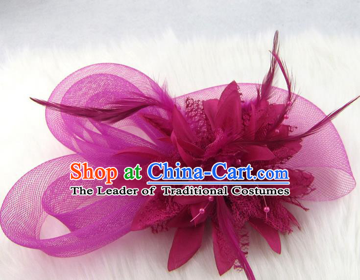 Top Modern Dance Hair Accessories Hair Clasp, Female Rose Feather Veil Ornament Headband for Women