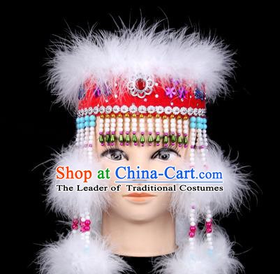 Traditional Chinese Mongol Nationality Headwear, Mongols Princess Hair Accessories, Chinese Mongolian Minority Folk Dance Hat for Women