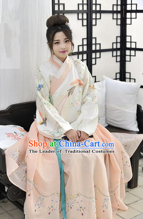 Traditional Chinese Ancient Ming Dynasty Noble Lady Costumes, China Princess Hanfu Embroidered Slant Opening Blouse and Ru Skirt Complete Set for Women