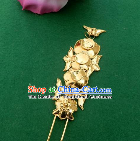 Traditional Chinese Ancient Classical Handmade Hair Accessories Hanfu Headwear Han Dynasty Palace Golden Hairpin for Women