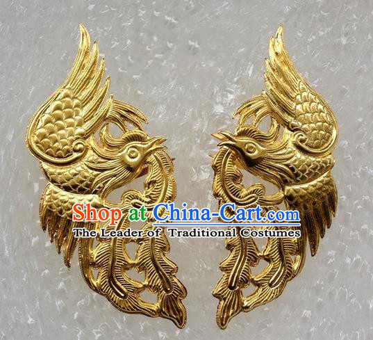 Traditional Handmade Chinese Ancient Classical Hair Accessories Gold Plating Phoenix Barrettes Hairpins, Hair Sticks Jewellery for Women