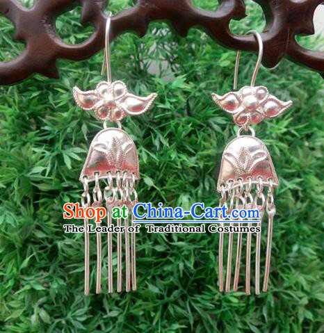 Traditional Handmade Chinese Ancient Classical Jewellery Accessories Pure Sliver Tassel Earrings, Ming Dynasty Wedding Eardrop for Women