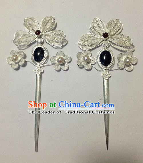 Traditional Handmade Chinese Ancient Classical Hair Accessories Barrettes Hairpins, Pure Sliver Step Shake Hair Combs for Women