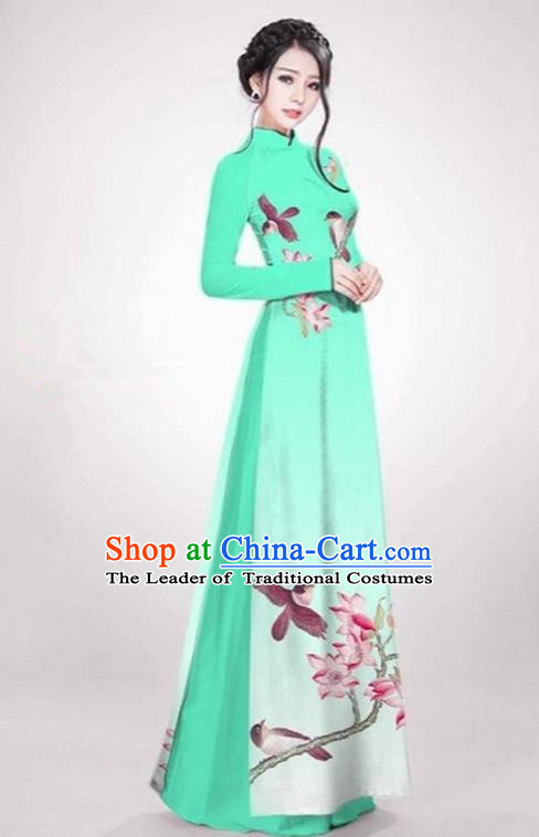 Top Grade Asian Vietnamese Traditional Dress, Vietnam Ao Dai Dress Fluorescence Green Cheongsam Clothing for Women