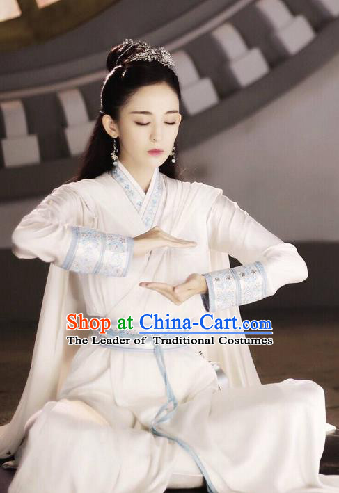 Chinese Ancient Tang Dynasty Imperial Princess Costume and Headwear, Fighter of the Destiny Traditional Chinese Ancient Peri Saintess Clothing Complete Set