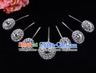 Chinese Ancient Peking Opera Hair Accessories Young Lady Seven stars Headwear, Traditional Chinese Beijing Opera Head Ornaments Hua Tan White Crystal Hairpins