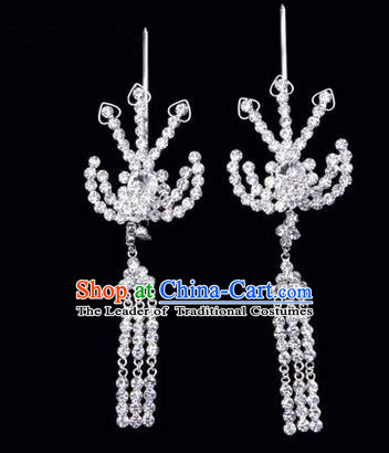 Chinese Ancient Peking Opera Hair Accessories Young Lady Headwear, Traditional Chinese Beijing Opera Head Ornaments Hua Tan White Crystal Phoenix Hairpins
