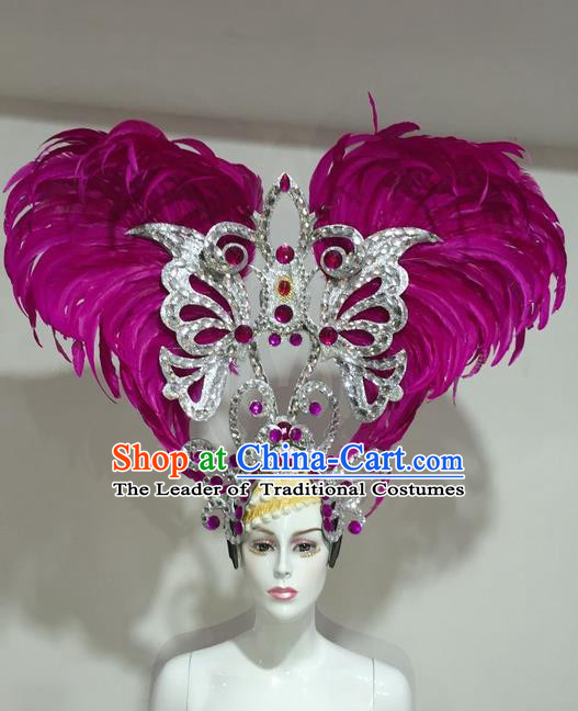 Top Grade Professional Stage Show Halloween Headpiece Feather Exaggerate Hat, Brazilian Rio Carnival Samba Opening Dance Hair Accessories Headwear for Women