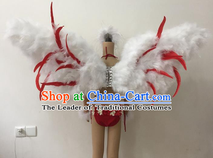 Top Compere Performance Catwalks Costume Children Chorus Red Dress with Wings Modern Dance Princess Short Red Bubble Dress for Girls Kids