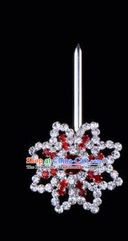 Chinese Ancient Peking Opera Hair Accessories Young Lady Diva Red Crystal Hairpins, Traditional Chinese Beijing Opera Hua Tan Head Ornaments