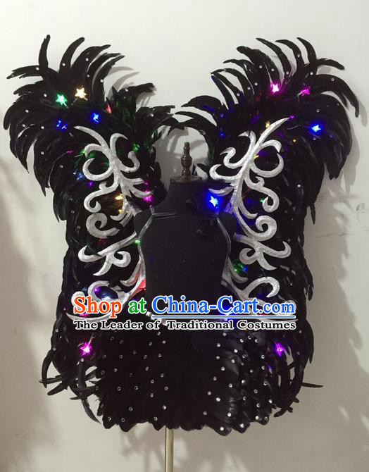 Top Grade Compere Professional Performance Catwalks Costumes, Traditional Brazilian Rio Carnival Samba Suits Modern Fancywork Feather Led Clothing for Kids