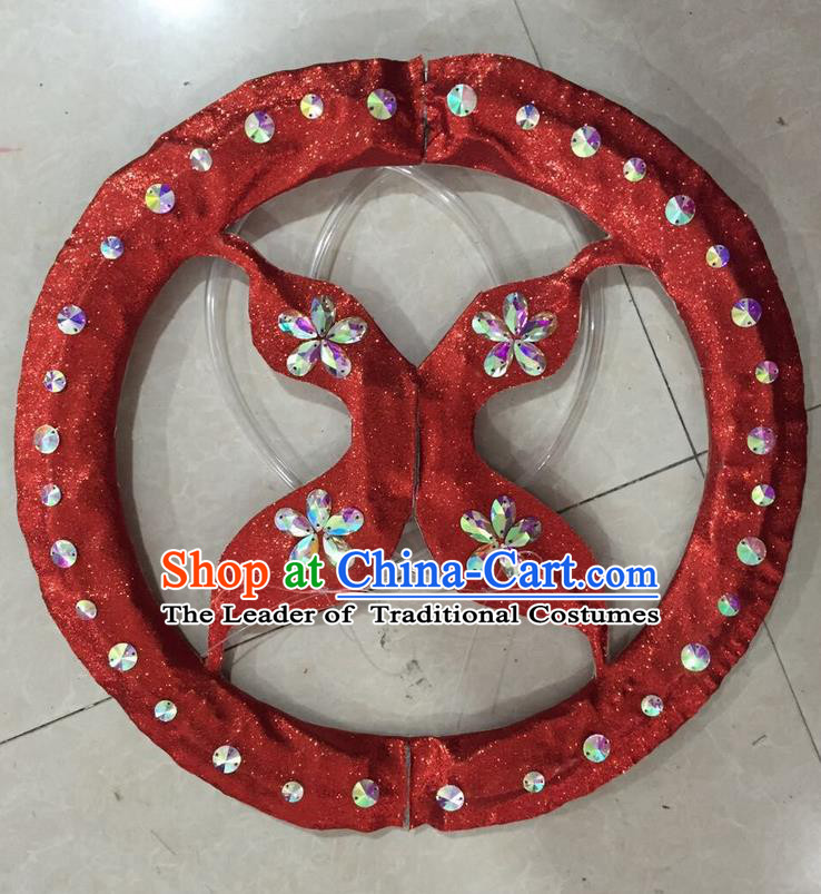 Top Grade Professional Stage Show Halloween Props Decorations, Brazilian Rio Carnival Parade Samba Opening Dance Red Round Backplane for Women