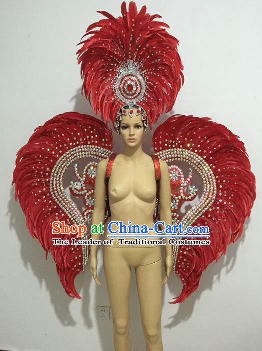 Top Grade Professional Stage Show Halloween Props Decorations Wings and Headpiece, Brazilian Rio Carnival Parade Samba Opening Dance Feather Backplane for Women