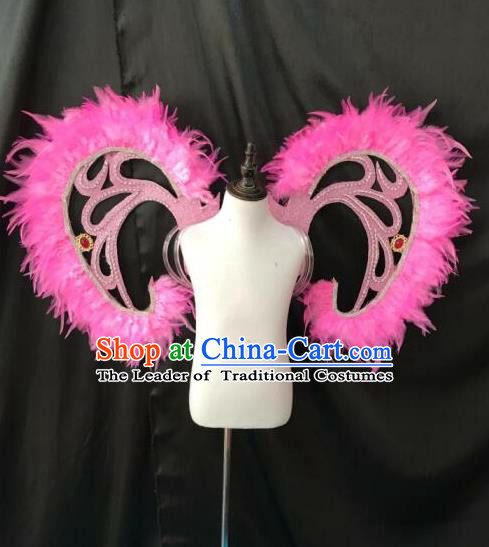 Top Grade Professional Stage Show Halloween Props Wings, Brazilian Rio Carnival Parade Samba Dance Modern Fancywork Pink Feather Backplane for Kids