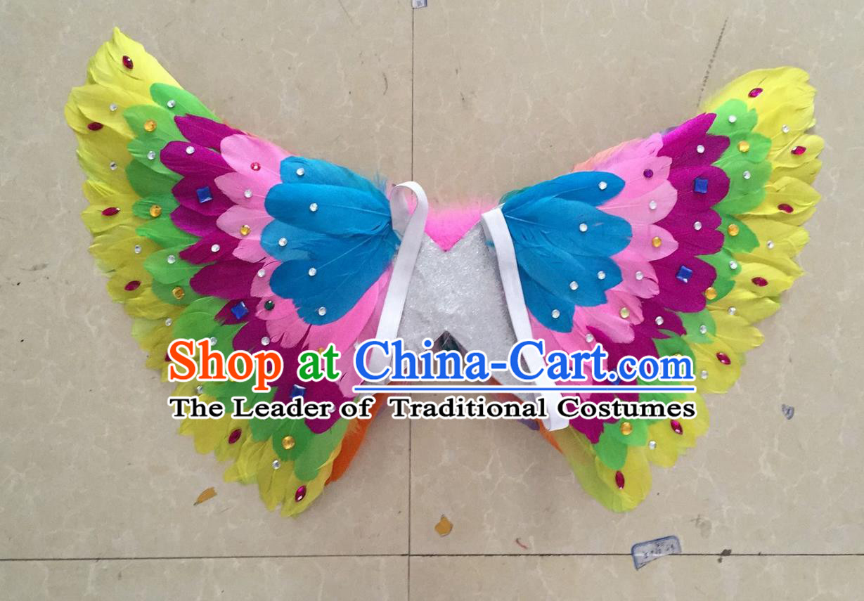 Top Grade Professional Stage Show Halloween Props Feather Wings, Brazilian Rio Carnival Parade Samba Dance Modern Fancywork Butterfly Backplane for Kids