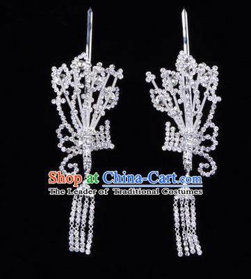 Chinese Ancient Peking Opera Hair Accessories Young Lady Diva White Phoenix Headwear, Traditional Chinese Beijing Opera Head Ornaments Hua Tan Crystal Hairpins