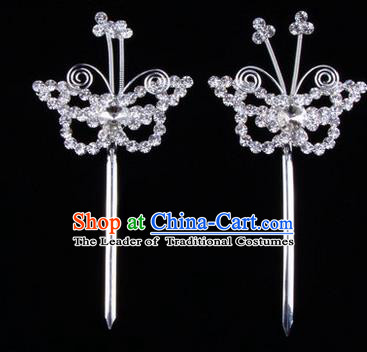Chinese Ancient Peking Opera Hair Accessories Young Lady Diva Butterfly Headwear, Traditional Chinese Beijing Opera Head Ornaments Hua Tan White Crystal Hairpins