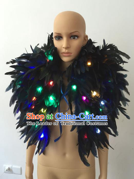 Top Grade Professional Stage Show Halloween Parade Led Light Costumes, Brazilian Rio Carnival Parade Samba Dance Catwalks Feather Clothing for Women