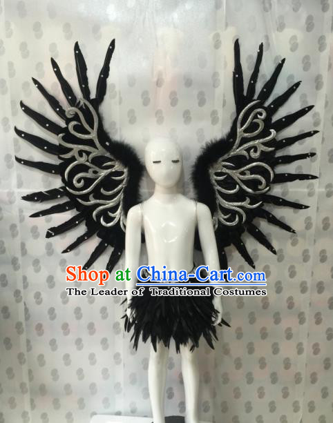 Top Grade Professional Stage Show Halloween Parade Props Decorations Wings, Brazilian Rio Carnival Parade Samba Dance Black Backplane for Kids