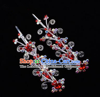 Chinese Ancient Peking Opera Hair Accessories Young Lady Diva Butterfly Head Ornaments, Traditional Chinese Beijing Opera Hua Tan Colorful Crystal Red Hairpins