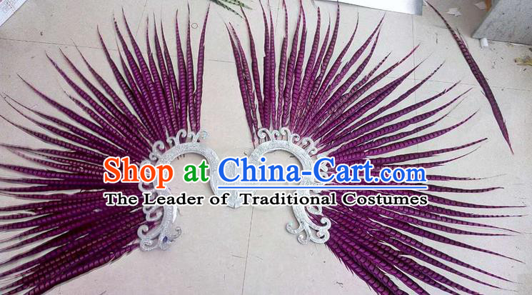 Top Grade Professional Stage Show Halloween Props Decorations, Brazilian Rio Carnival Parade Samba Dance Amaranth Feather Catwalks Backplane for Women