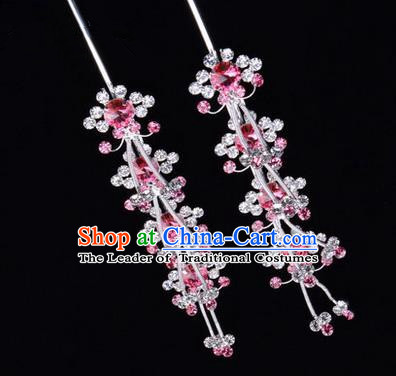 Chinese Ancient Peking Opera Hair Accessories Young Lady Diva Head Ornaments, Traditional Chinese Beijing Opera Hua Tan Pink Crystal Hairpins