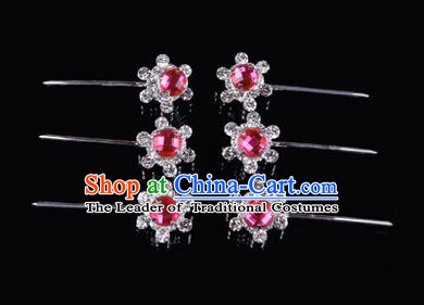 Chinese Ancient Peking Opera Hair Accessories Young Lady Diva Head Ornaments, Traditional Chinese Beijing Opera Hua Tan Pink Crystal Bead Hairpins
