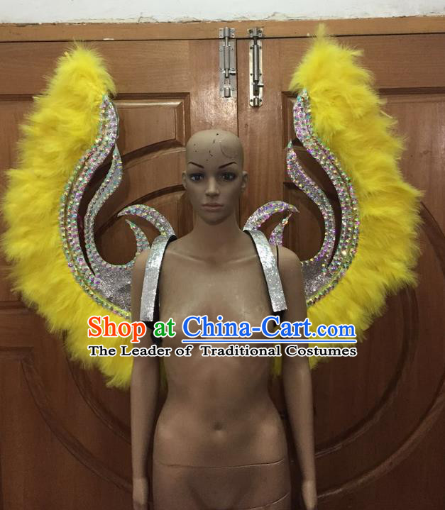 Top Grade Halloween Parade Decorations Brazilian Rio Carnival Samba Dance Yellow Feathers Deluxe Wings for Women