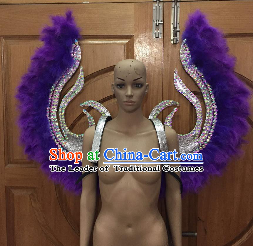 Top Grade Halloween Parade Decorations Brazilian Rio Carnival Samba Dance Purple Feathers Deluxe Wings for Women