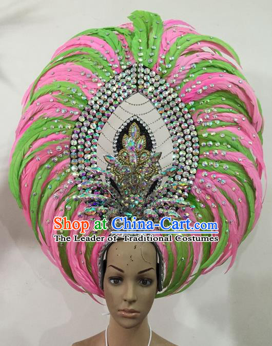 Top Grade Brazilian Rio Carnival Samba Dance Hair Accessories Headwear, Halloween Parade Feather Headpiece for Women