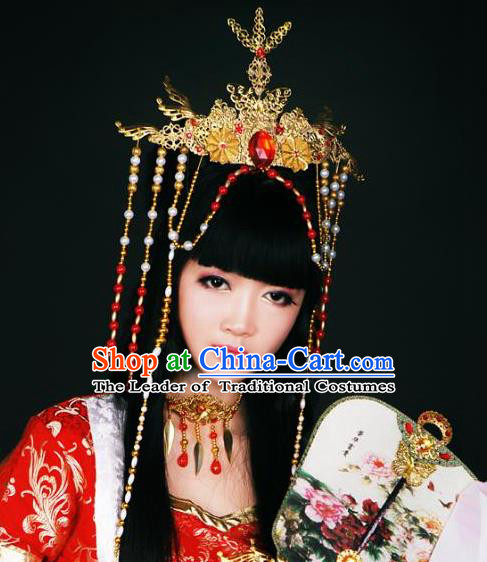 Top Grade Traditional China Ancient Cosplay Hair Accessories, China Ancient Wedding Bride Princess Headpiece Headwear for Women